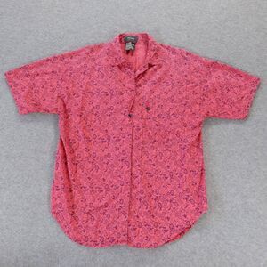 Julabee Womens Shirt Small Pink Floral Print Flower Pattern Bright Collar Cotton